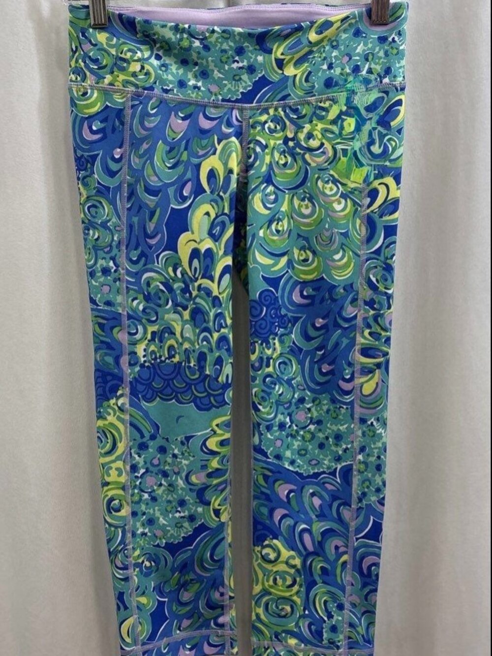 Lilly Pulitzer Luxletic Blue Green Swirl Floral Cropped Leggings S